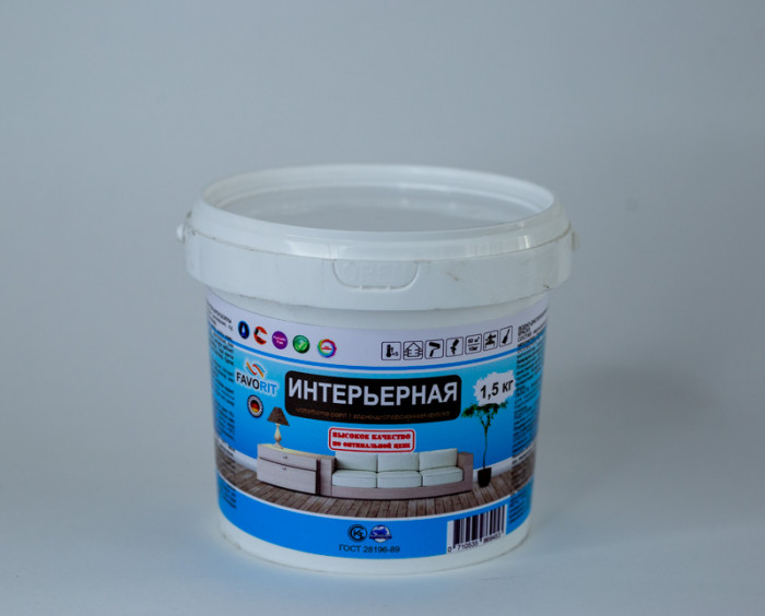 Краска водоэмульсионнаяFAVORIT Интерьерная(для внутренних работ) 1,5кг